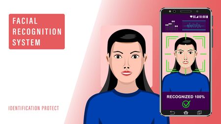 Identification of the face woman with the help of technology for the smartphone.のイラスト素材