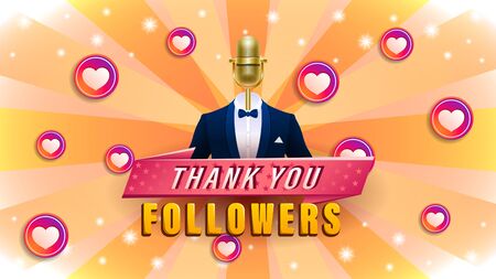 Thank you followers. Golden microphone in a suit.のイラスト素材