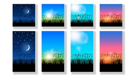 Set realistic beautiful colorful nature landscapes vectorのイラスト素材
