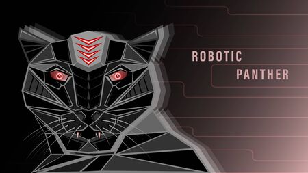 Futuristic head black robotic panther whith red eyesのイラスト素材