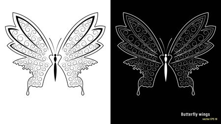 White and black butterfly wings with a pattern isolatedのイラスト素材