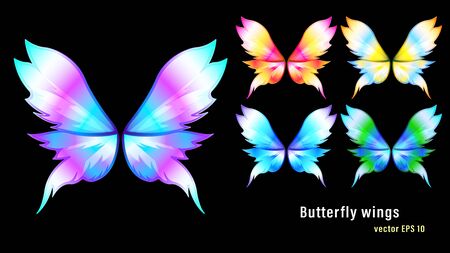 Set different colorful flame gradient butterfly wingsのイラスト素材