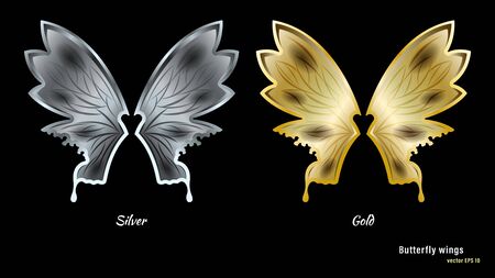 Silver and gold metal butterfly wings with a pattern isolatedのイラスト素材