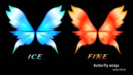 Set different colorful flame gradient butterfly wingsのイラスト素材