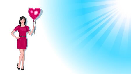 slim young woman holding balloon isolated backgroundのイラスト素材