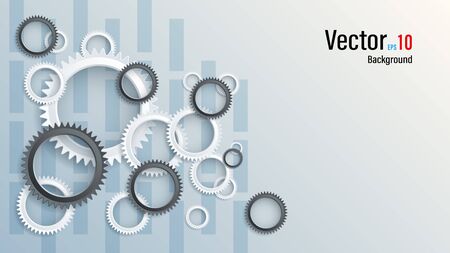 3d white paper or plastic circles gears on backgroundのイラスト素材