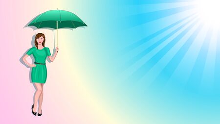 slim young woman holding umbrella isolated backgroundのイラスト素材