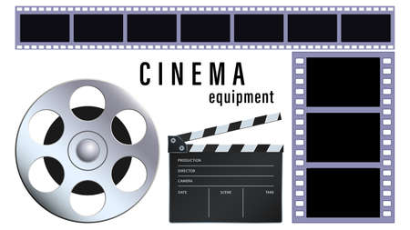 Realistic cinema equipment isolated on a white backgroundのイラスト素材