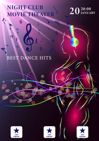 DJ woman with headphones colorful gradient outlineのイラスト素材