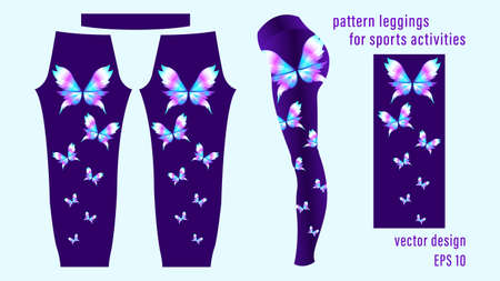 Gradient butterflies different colors, pattern black leggings.のイラスト素材