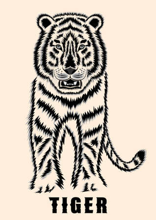 The tiger front view detailed contour vector.のイラスト素材