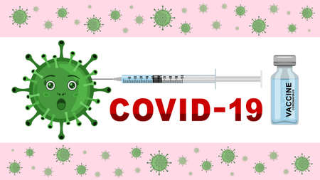 Covid-19 vaccine, syringe and bacterium emoticon isolated backgroundのイラスト素材
