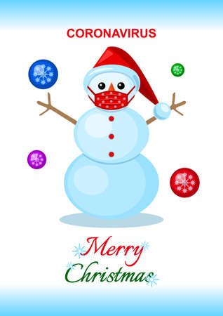 Coronavirus, Snowman in a medical mask isolated on a white backgroundのイラスト素材