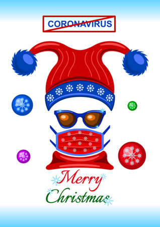Coronavirus, headdress, sunglasses and medical mask flat cartoonのイラスト素材