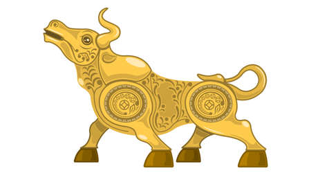 Metal gold bull, Chinese new year according to the Eastern calendar.のイラスト素材