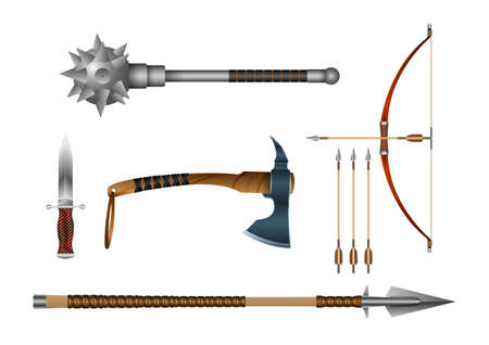Realistic 3d Set Iron fighting cold weaponのイラスト素材