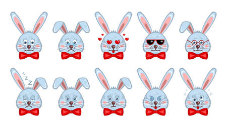 Set cute heads bunnies, rabbits flat cartoon styleのイラスト素材