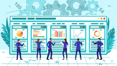 Dashboard Business Landing Page. Cartoon Flat styleのイラスト素材