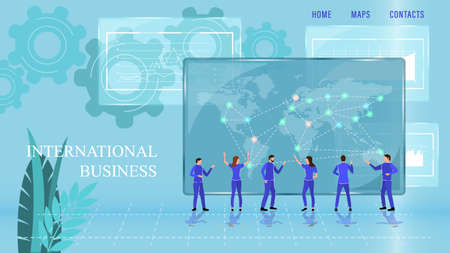 International Business Landing Page Cartoon Flat vector illustrationのイラスト素材