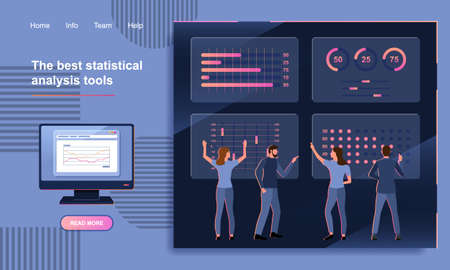 People dashboard landing page template flat vectorのイラスト素材
