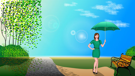 Young woman, girl an umbrella stand in the Parkのイラスト素材