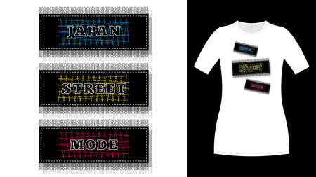 Japan street mode jeans patch print t-shirtのイラスト素材