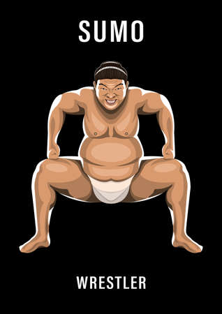 Sumo wrestler in the attack stance with a grimace of intimidation isolatedのイラスト素材
