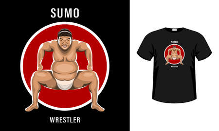 Sumo wrestler in the attack stance with a grimace of intimidation isolatedのイラスト素材