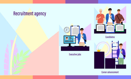 Recruitment agency. Open vacancies, detailed complex flat style.のイラスト素材