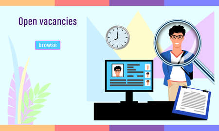 Recruitment agency. Open vacancies, detailed complex flat style.のイラスト素材