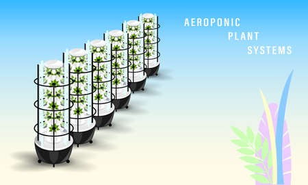 Vertical aeroponics plant system realistic detailed vector.のイラスト素材