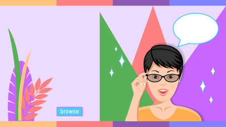 Woman in Glasses Amazement Emotion Cartoon Flat Styleのイラスト素材