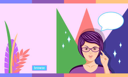 Woman in glasses outraged emotion cartoon styleのイラスト素材
