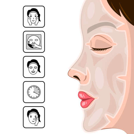 hydrating sheet mask woman face cartoon isolatedのイラスト素材
