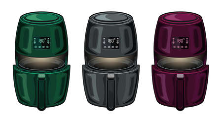 set colors air fryer realistic isolated on white backgroundのイラスト素材