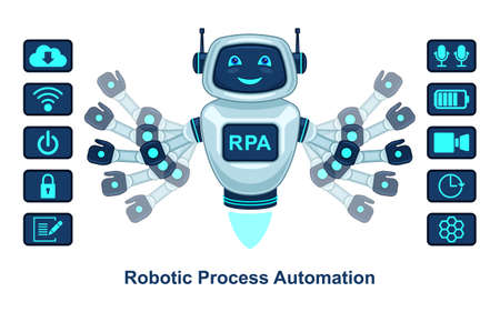 robotic process automation robot assistant realistic cartoon isolatedのイラスト素材