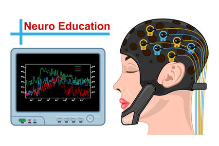 technology neuro education, neurology equipment cartoon style isolated white backgroundのイラスト素材