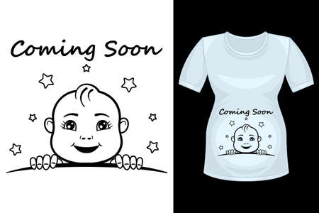 Announcement pregnancy baby looks out outline print shirtのイラスト素材