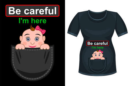 Looks out baby Pregnancy announcement print shirt cartoon isolatedのイラスト素材