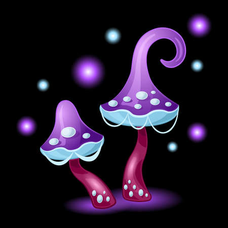 couple fantasy mushrooms cartoon isolated black backgroundのイラスト素材