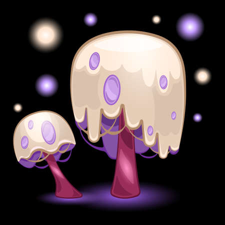 couple fantasy mushrooms cartoon isolated black backgroundのイラスト素材