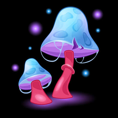 couple fantasy mushrooms cartoon isolated black backgroundのイラスト素材