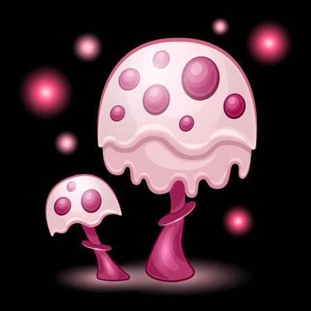 couple fantasy mushrooms cartoon isolated black backgroundのイラスト素材