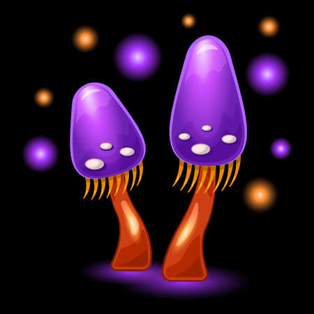 couple fantasy mushrooms cartoon isolated black backgroundのイラスト素材