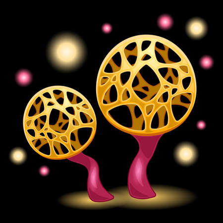 couple fantasy mushrooms cartoon isolated black backgroundのイラスト素材