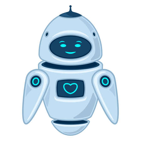 Cute robot assistant realistic cartoon isolated white backgroundのイラスト素材
