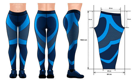 Blue Leggings pants mockup pattern realistic isolated white backgroundのイラスト素材