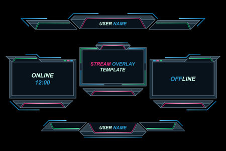 Set futuristic stream overlay geometric frames templateのイラスト素材