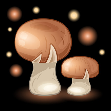 Couple brown champignon growing realistic cartoon isolatedのイラスト素材