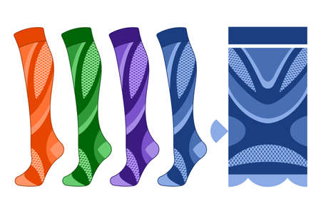 set sports compression socks mockup pattern template isolatedのイラスト素材